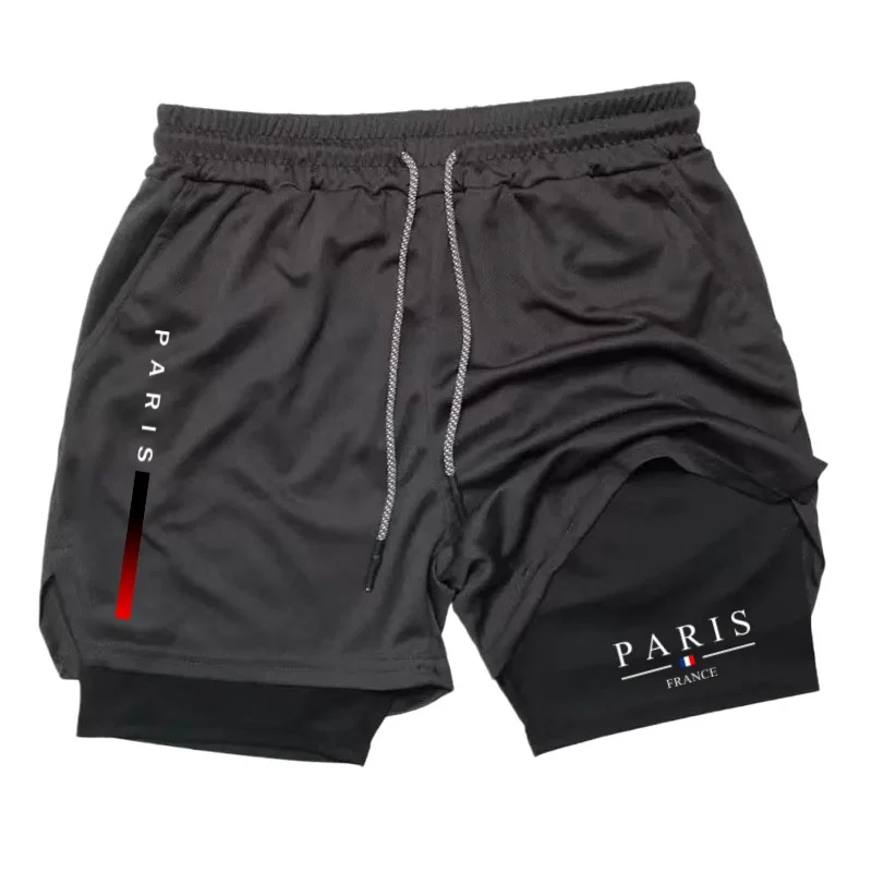 Summer Breathable 2-in-1 Double Layer Shorts Mens Elastic Compression Quick Dry Multi-functional Moisture Absorbing  Performance