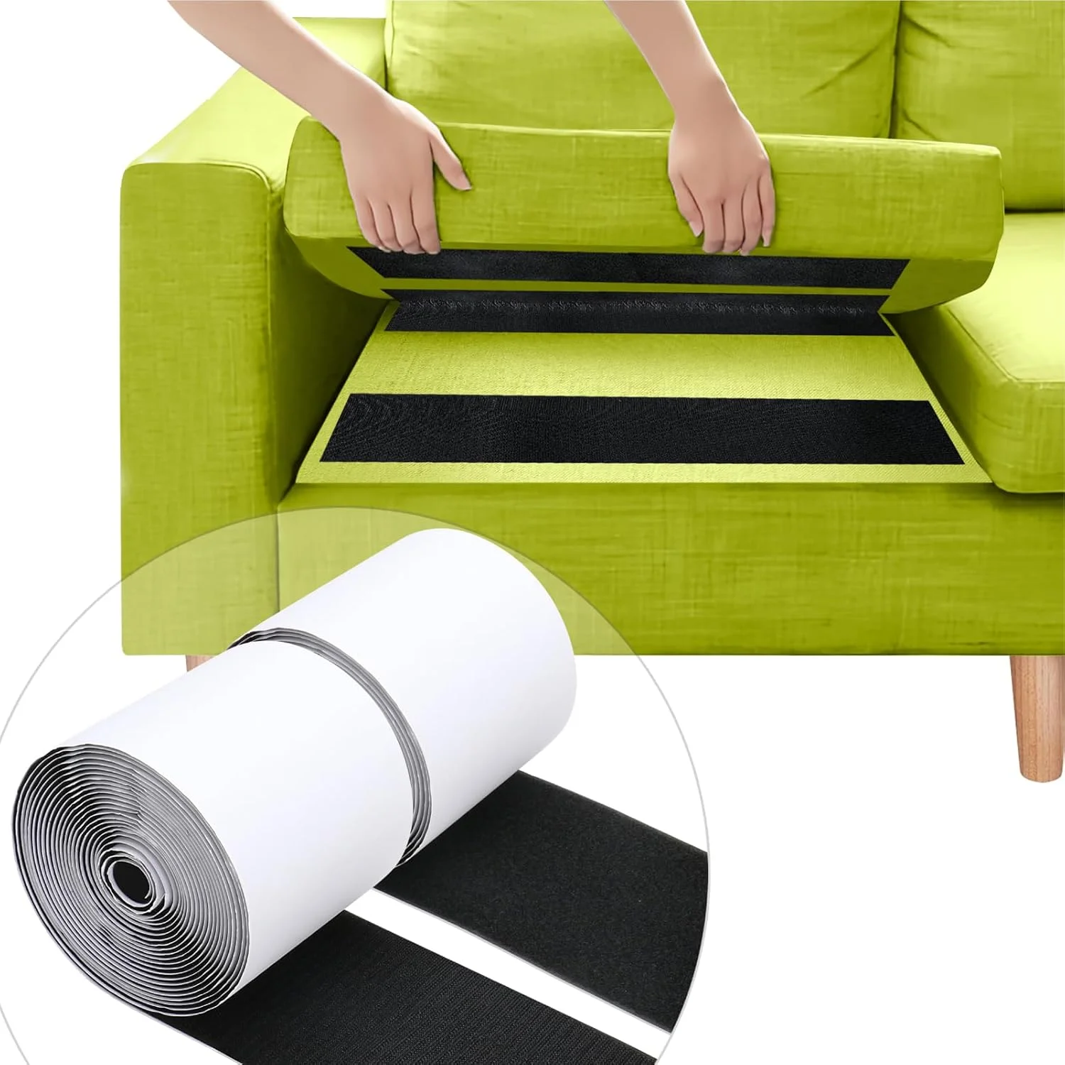 1 Paar 1/2/3 Meter Nylon-Couchkissen, rutschfestes Griffband, selbstklebende Klettverschlussstreifen für Stoff-Terrassenkissen im Freien