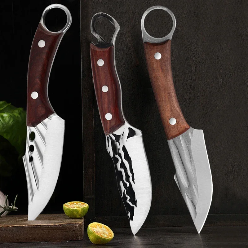 Forged Kitchen Boning Knife Meat Cleaver Knives Professional Chef Butcher Slicing Hunting Knives with Cover Fishing Outdoor BBQ