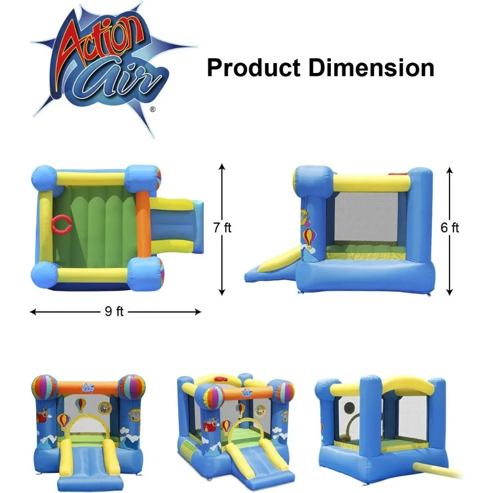 Bounce House, Inflatable Hot Air Balloon Bouncer with Air Blower, Jumping Bouncy Castle with Slide for Outdoor and Indoor