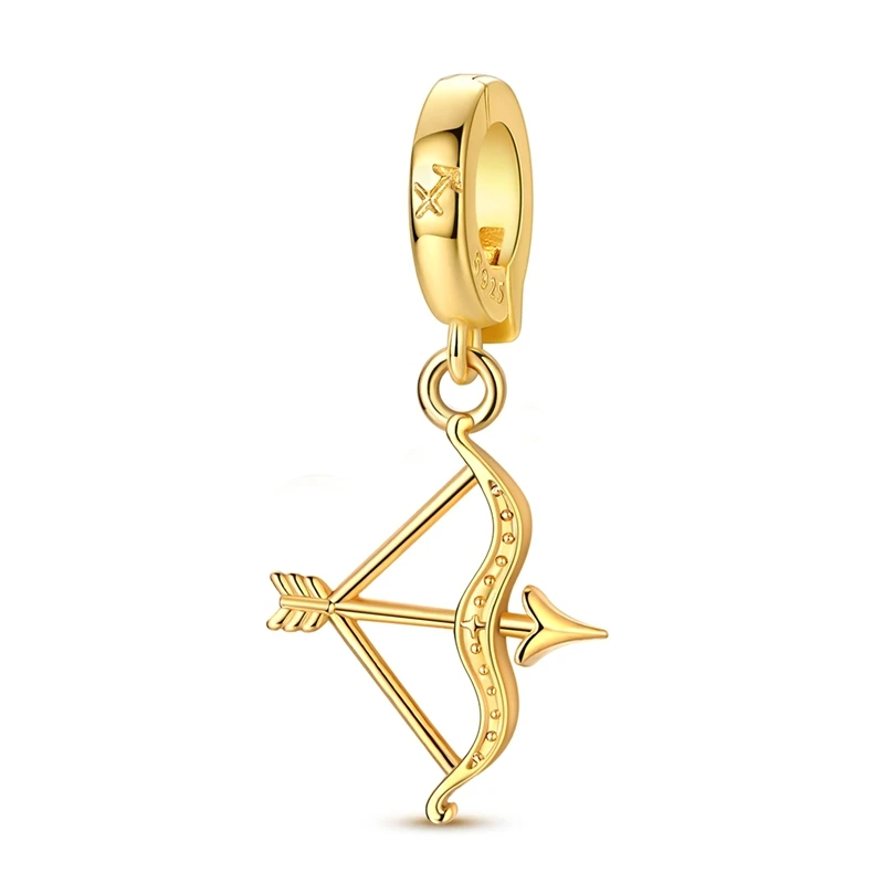 

925 Sterling Silver Charms Bead CZ Zircon Golden Sagittarius Dangle Fit Original Bracelet DIY Women Jewelry Gift