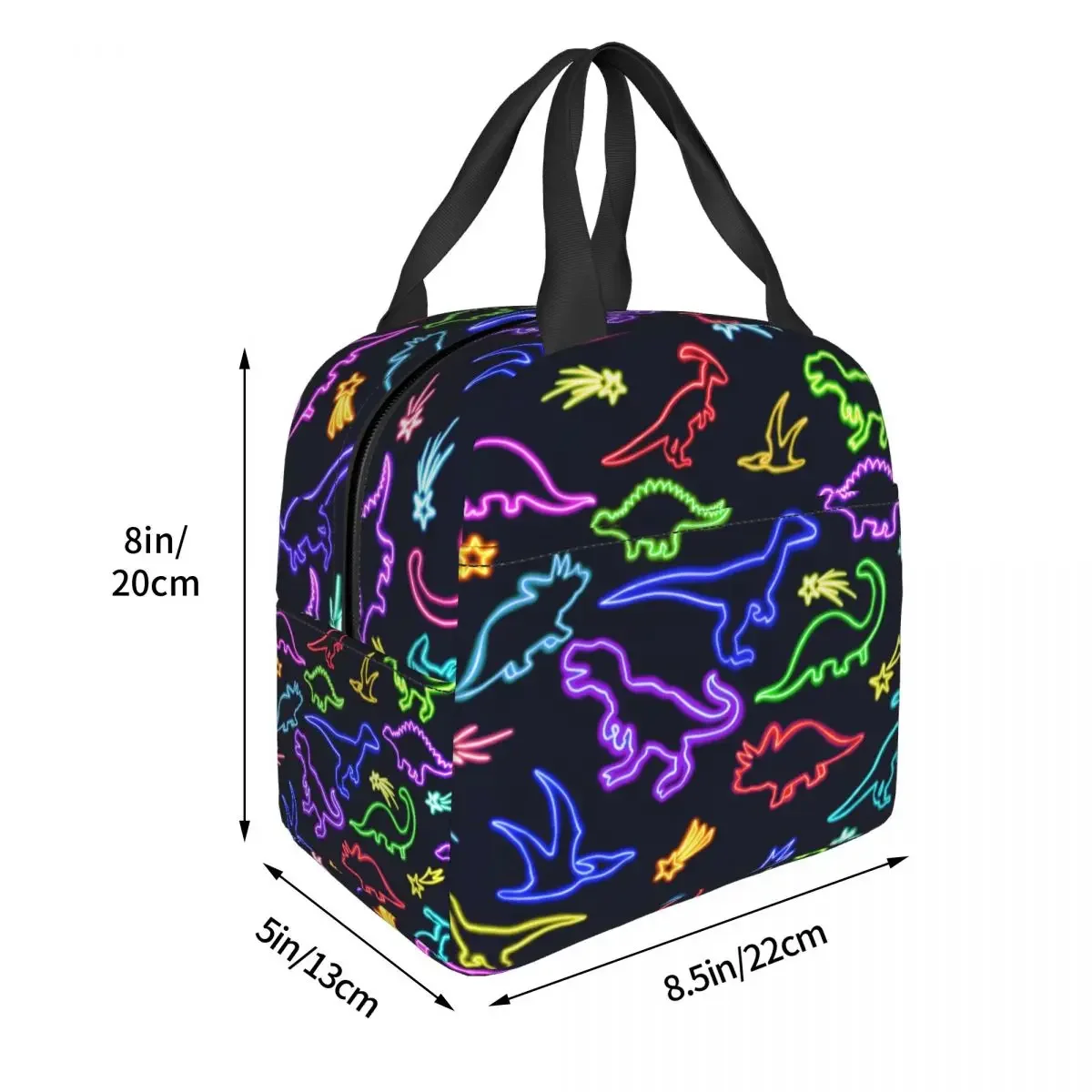 Lunch Bag para Homens e Mulheres, Dinossauros de Neon Refrigerador Isolado Lancheira Portátil de Lona, Food Bag, Picnic School Bag