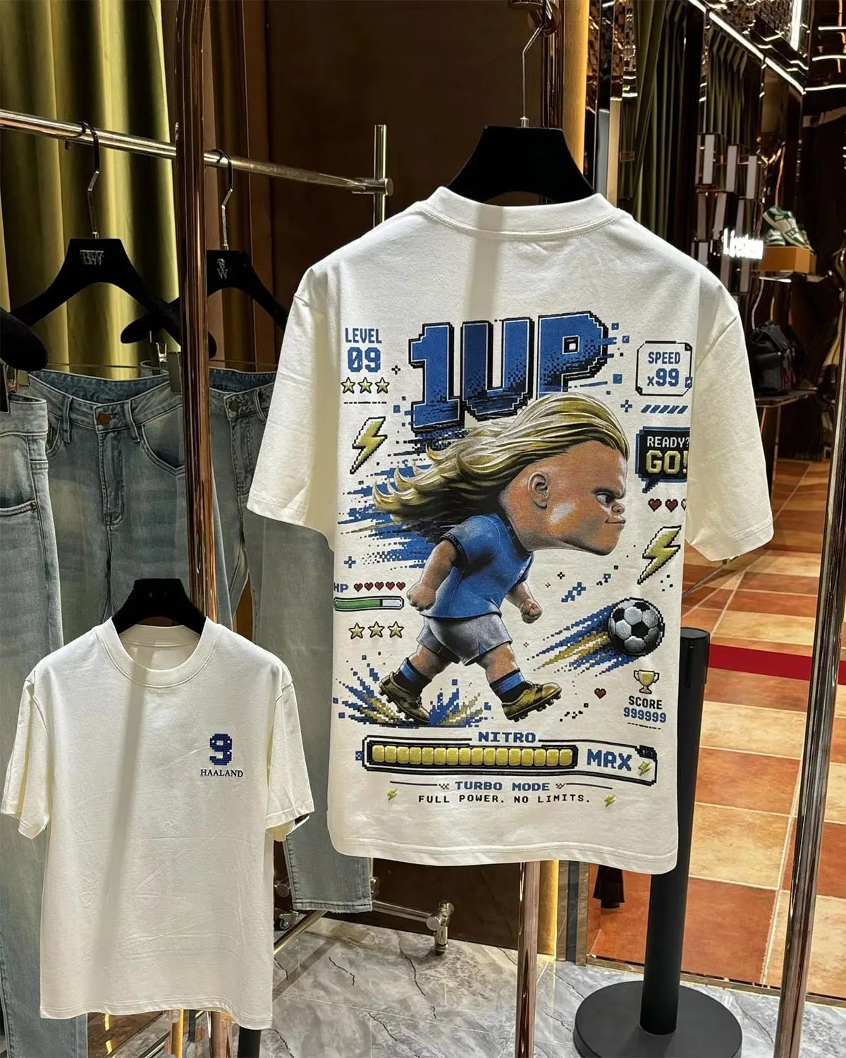 Oversized Double Sided Print T Shirt Cartoon Graphic Tee Haaland#9 CR7#7 Messi#10 Unisex Casual Sports Fan Tops For Kids Adults