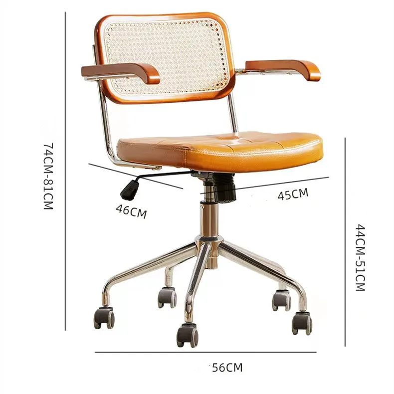 Silla Retro de ratán de bambú para oficina, asiento individual con respaldo tejido, giratorio y elevador de 360 grados, para ordenador y estudio