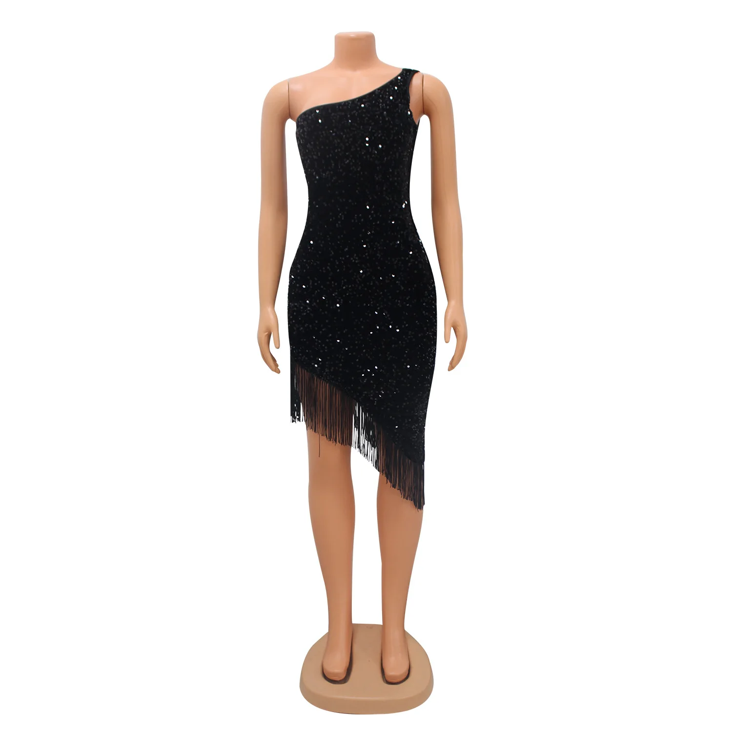 ชุดราตรีทรงบอดี้คอนประดับลูกปัดและชายครุยสไตล์ Y2K สำหรับผู้หญิง ปี 2025 ดีไซน์หรูหราไม่สมมาตร เหมาะสำหรับงานปาร์ตี้หรืองานวันเกิด