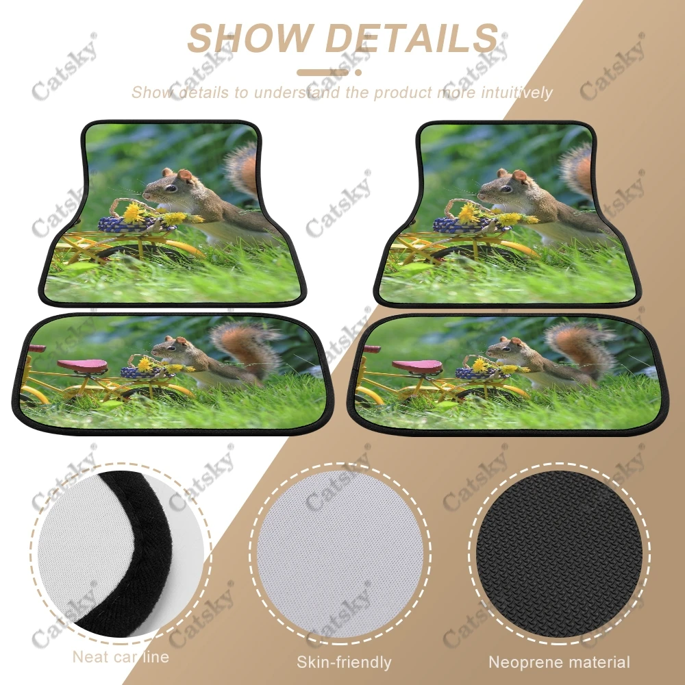 squirrel animal Car floor mats 4-piece set front and rear carpet stain-resistant complete set suitable for SUV truck interior