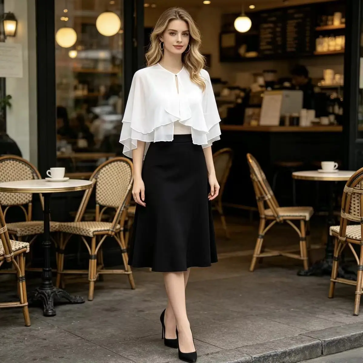 Thin Chiffon Shirt Shawl Double Cardigan Semi-Perspective Crew Neck Cape Chiffon Shawl Women's Chiffon Cloak