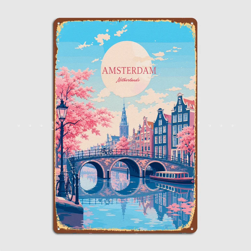 Amsterdam Canal Travel Metal Custom Sign Living Room Wall Indoor Decor Room Decoration Bedroom Posters Home Decor