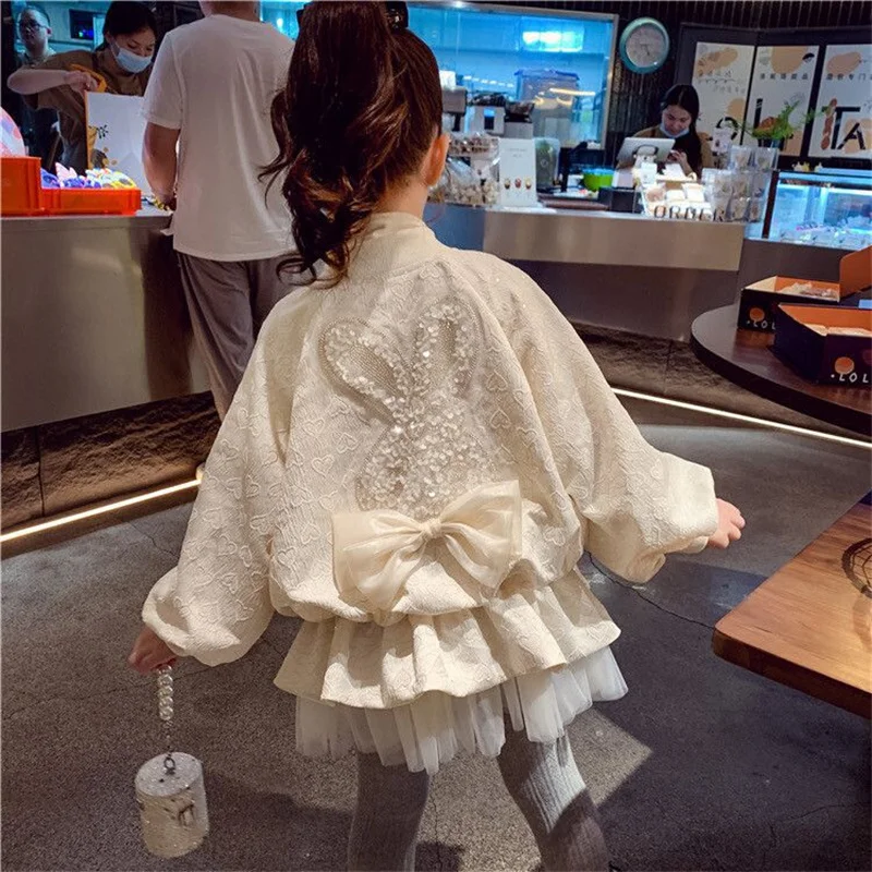 Girls Sequins Rabbit Jackets children's Baseball Cute Coats Princess Spring Casual Outerwear Kids Autumn Fashion Clothing