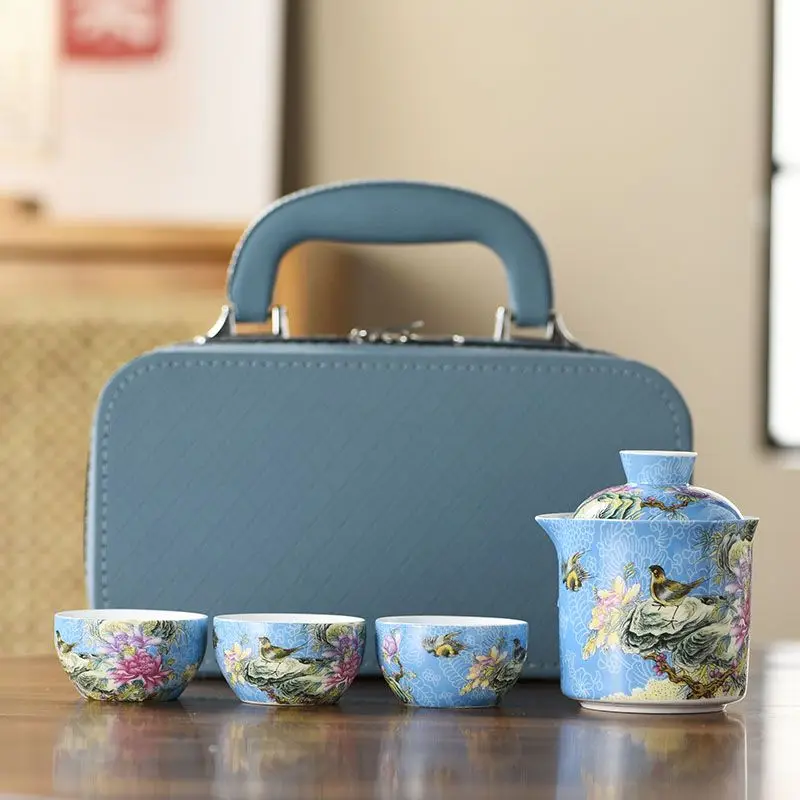 Portable travel outdoor tea set for camping, enamel-colored express cup, ceramic, simple household tea set