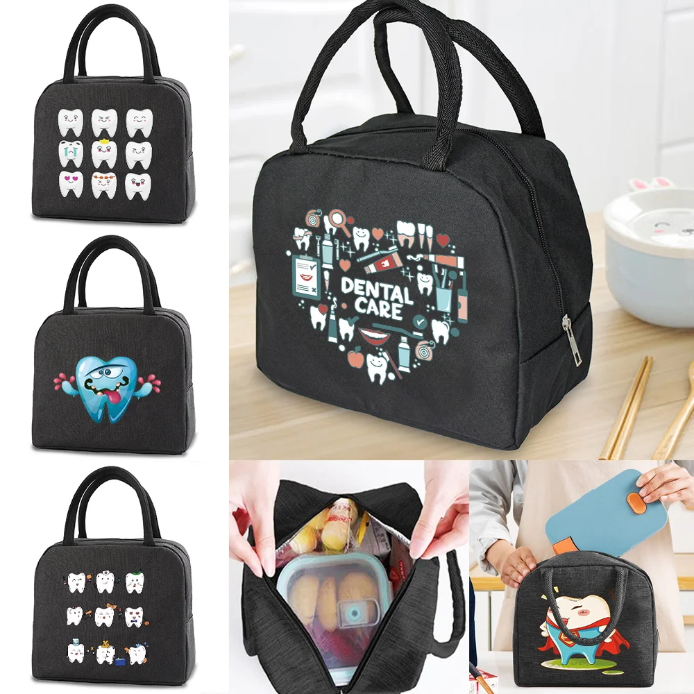 

Large Capacity Lunch Bag Office Worker Picnic Portable Meal Prep Bag Teeth Pattern Zipper Insulated Handle Storage Lunch Pack