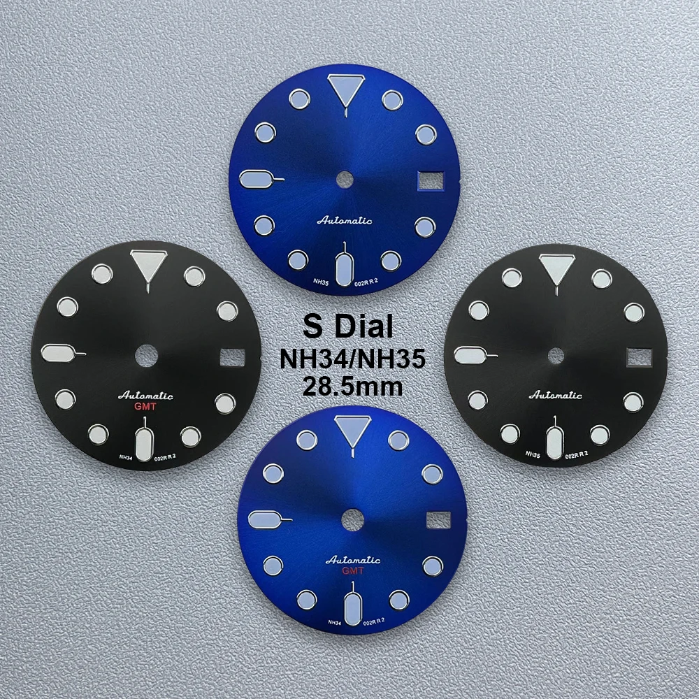

28.5mm S Logo GMT Dial Fit NH35/NH34 Japanese Movement Green Luminous Black/Blue High-Quality Watch Modified Accessories