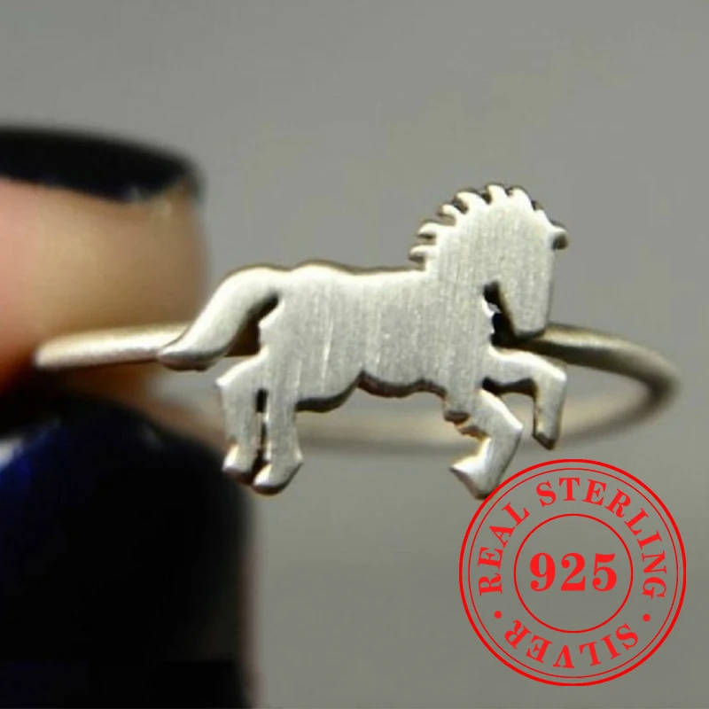 Huitan 925 Sterling Silver Horse Design Rings Symbolizing Success Unisex Finger Accessories Jewelry Best Wishes Meaningful Gifts