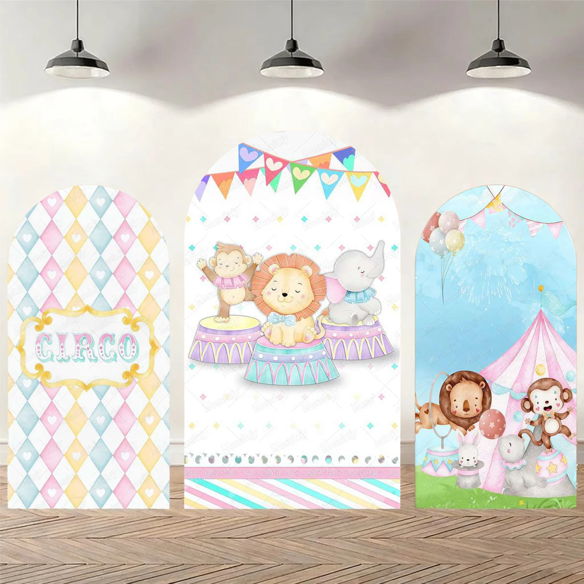 

Custom 2-Sided Carnival Circus Arch Background Covers Tent Animal Kids Birthday Party Baby Shower Chiara Backdrop Decoration