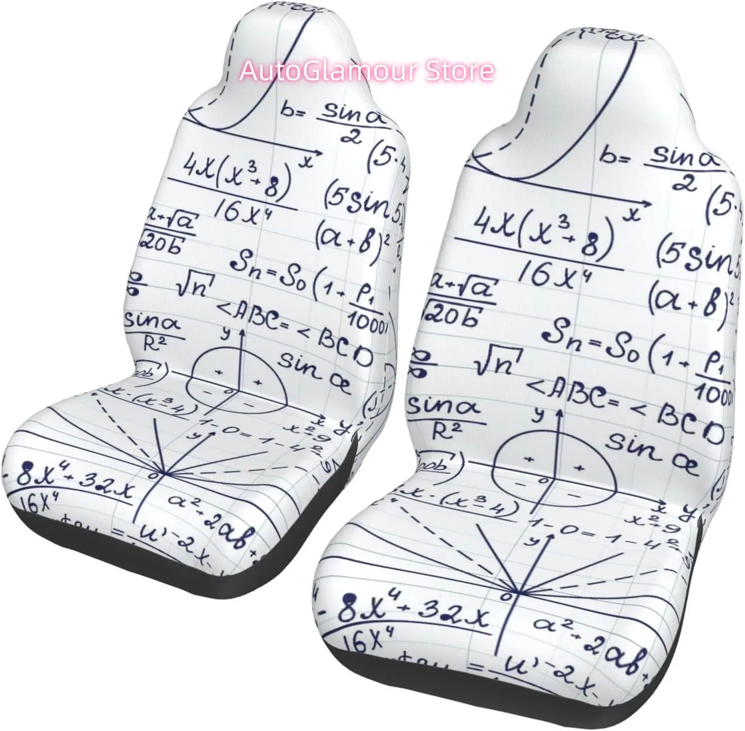 School Genius Smart Student Math Geometry Universal Car Seat Covers 2-Piece Set - Stretch-to-Fit Front Seat Protectors for Cars,
