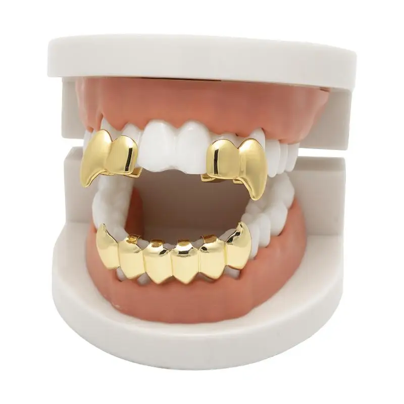 مصاص دماء لتقوم بها بنفسك أنياب مزدوجة Grillz قبعات أسنان لامعة قابلة للإزالة للجنسين الشرير الهيب هوب مجوهرات للجسم هالوين تأثيري هدية حفلة #1