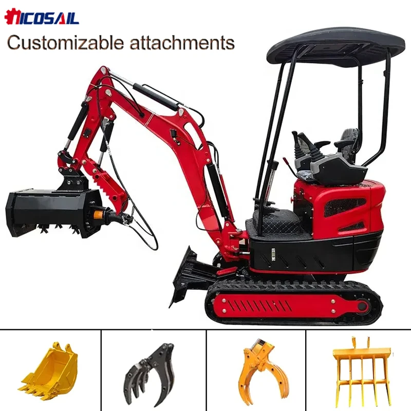 NKS Mini excavator Mini Digger Rubber Truck Excavator 1.3Ton Construction Machine Small Crawler Excavator Sale Colors Customized