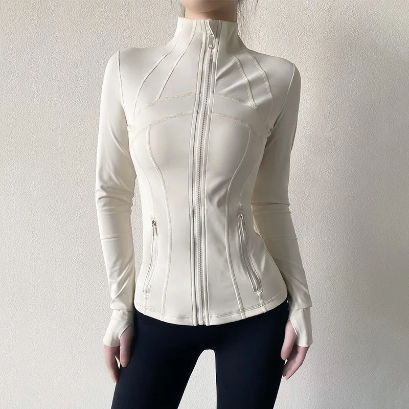 2024 Lu New Women Sport Jacket Zipper Yoga Coat Clothes Quick Dry Fitness Jacket Running Thumb Hole Sportwear Gym Workout Top