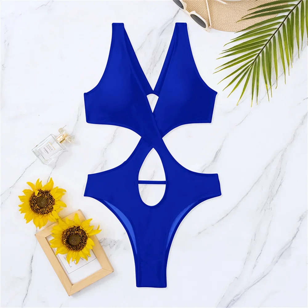 Sexy Rings Bandage Backless Bikini Deep-V Cut Out Swimsuit Extrem Monokini Y2K Swimwear Women One-Piece Beach Bath Suits Bikinis