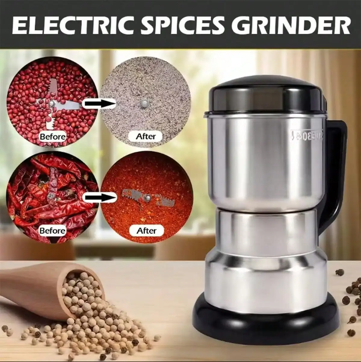 Coffee Grinder, 300W Powerful Motor, 4-Blade 304 Stainless Steel Electric Bean Grinder, 400G / 400ML / 14Oz Deep Grinding Chamber, 26000 RPM Dry Food Processor, One-Touch Control, Suitable For Coffee Beans, Spices And Nuts
