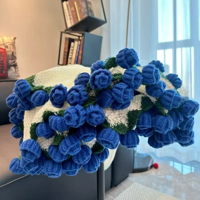 

Handwoven Rose Flower Bouquet Blanket Large Size Finied Product Vntine's Day Gift Men's ature Crted Woolen Tow