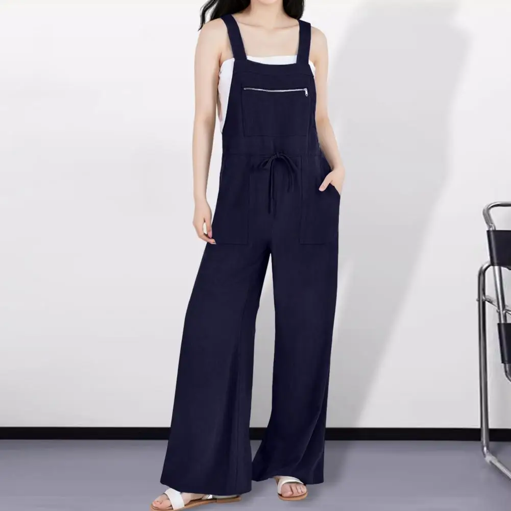 

Lady Suapender Jumpsuit Stylish Summer Women's Jumpsuit with Backless Design Wide Leg Zipper Pocket for Ol Commute Vacation Wide