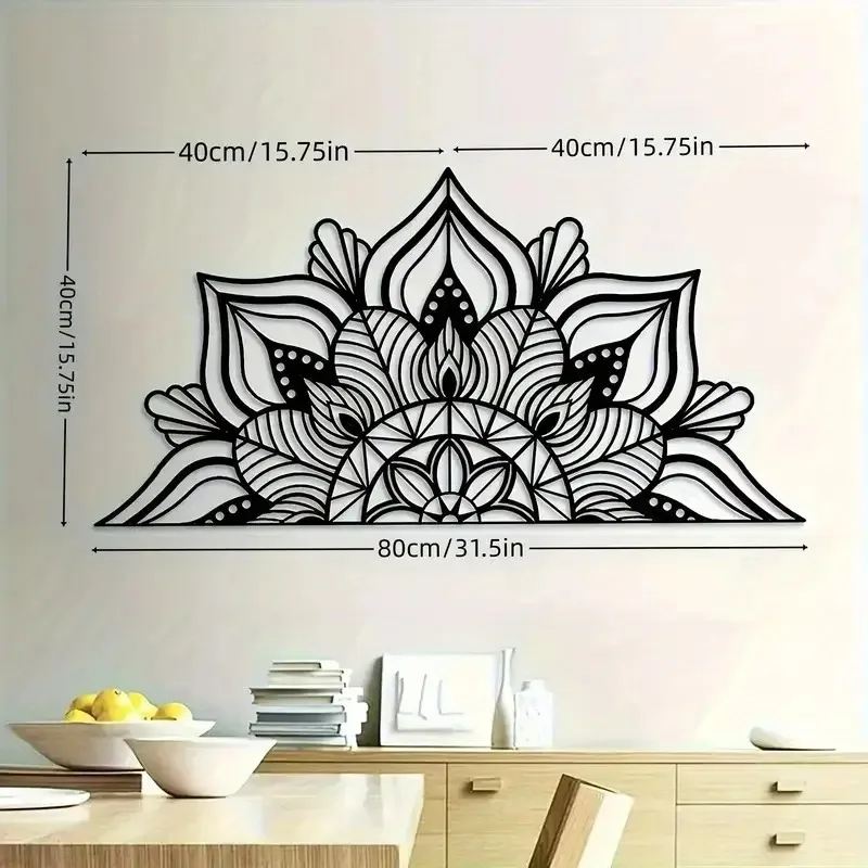 2D Flache 1-teilige Mandala Metall-Wandkunst, Geometrische Blumen-Wanddekoration für Zuhause und Büro