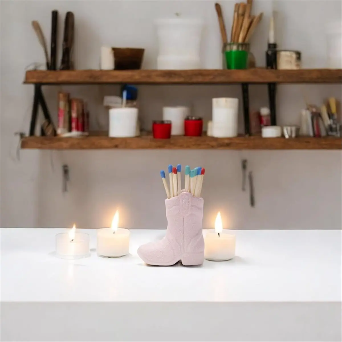 Cowboy Boot Match Holder for Decorative Matchsticks Ceramic Cowgirl Boot Decor Aesthetic Box