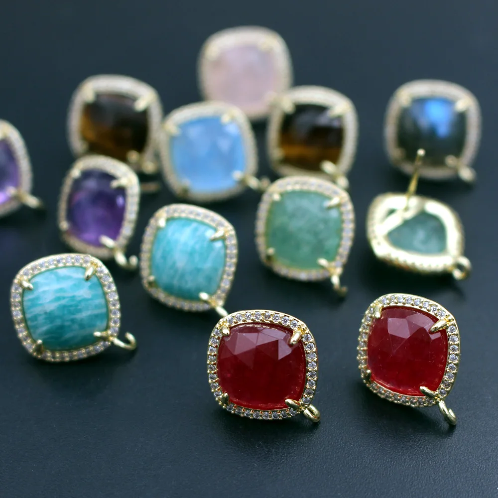 6pair CZ Colors Blue Amazonite Labradorite Stone Earrings Loop Connector DIY for Women Office Lady Hanging on Dangle Earrings
