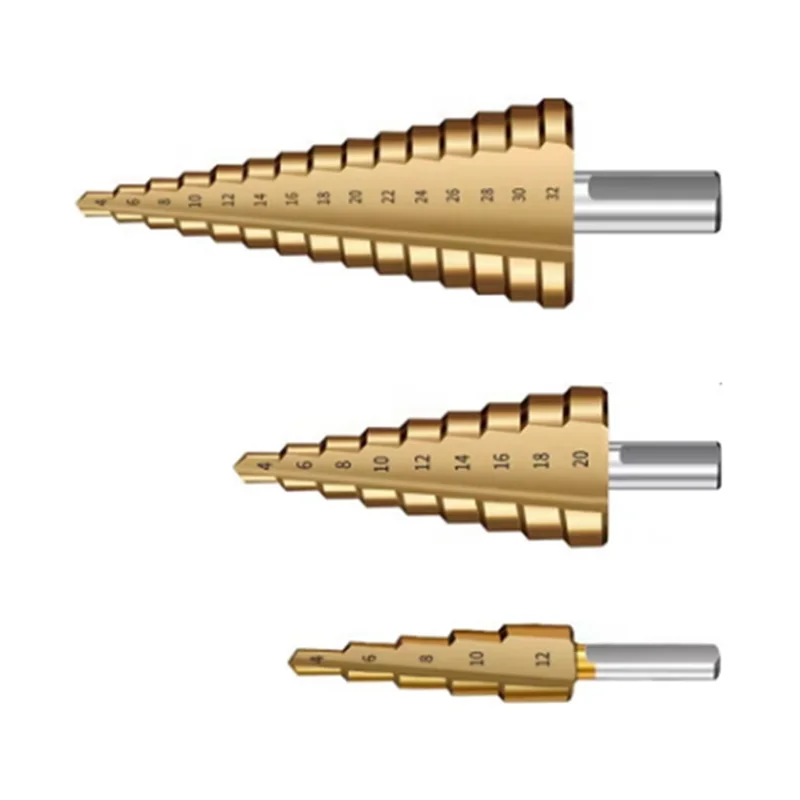 

6 Piece Set Titanium Coated Pagoda Drill Sawtooth Drill Woodworking Hole Expansion Groove Plastic Box Set Wood Drilling-AA70