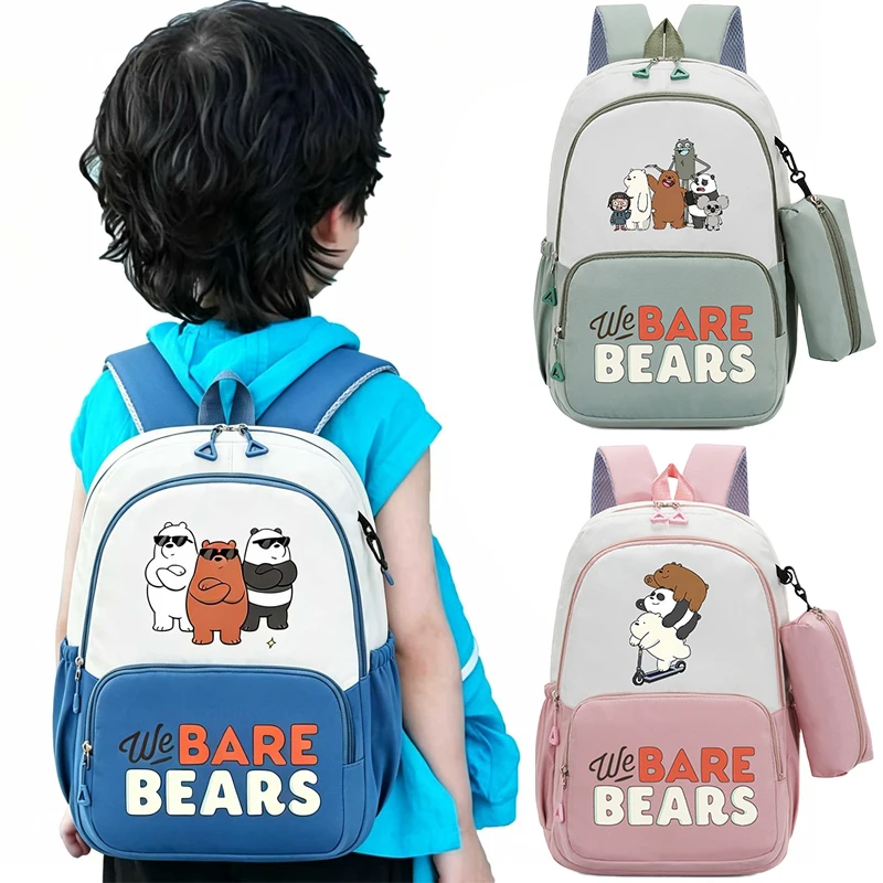 2 pçs nós nus ursos mochila caso de lápis para menina estudante adolescente bookbags das mulheres dos homens mochila de viagem presente