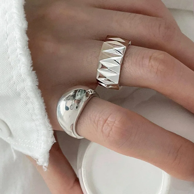 925 Sterling Silver Rings For Women Vintage Handmade Adjustable Retro Strip Ring Fashion Band Female Bijoux Gift
