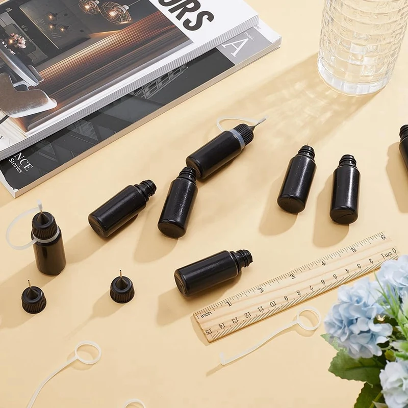 10Pcs Precision Tip Applicator Bottles Black Metal Needle Plastic Bottle 10ML Precision Tip Applicator Bottles