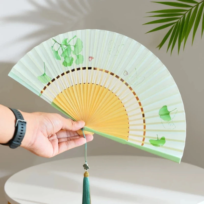 Chinese Cherry Blossom Bamboo Folding Fan Portable Summer Cooling Daily Fan for Women Hanfu Cheongsam