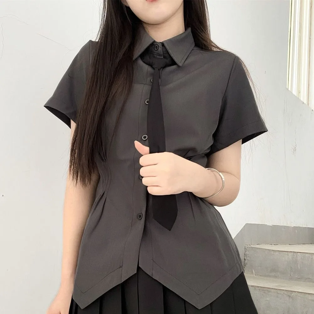 Vita JK Camicia Donna Hot Girl Pure Desire Gonna a pieghe Abito stile college Camicia a maniche corte bianca grigio scuro Uniforme estiva