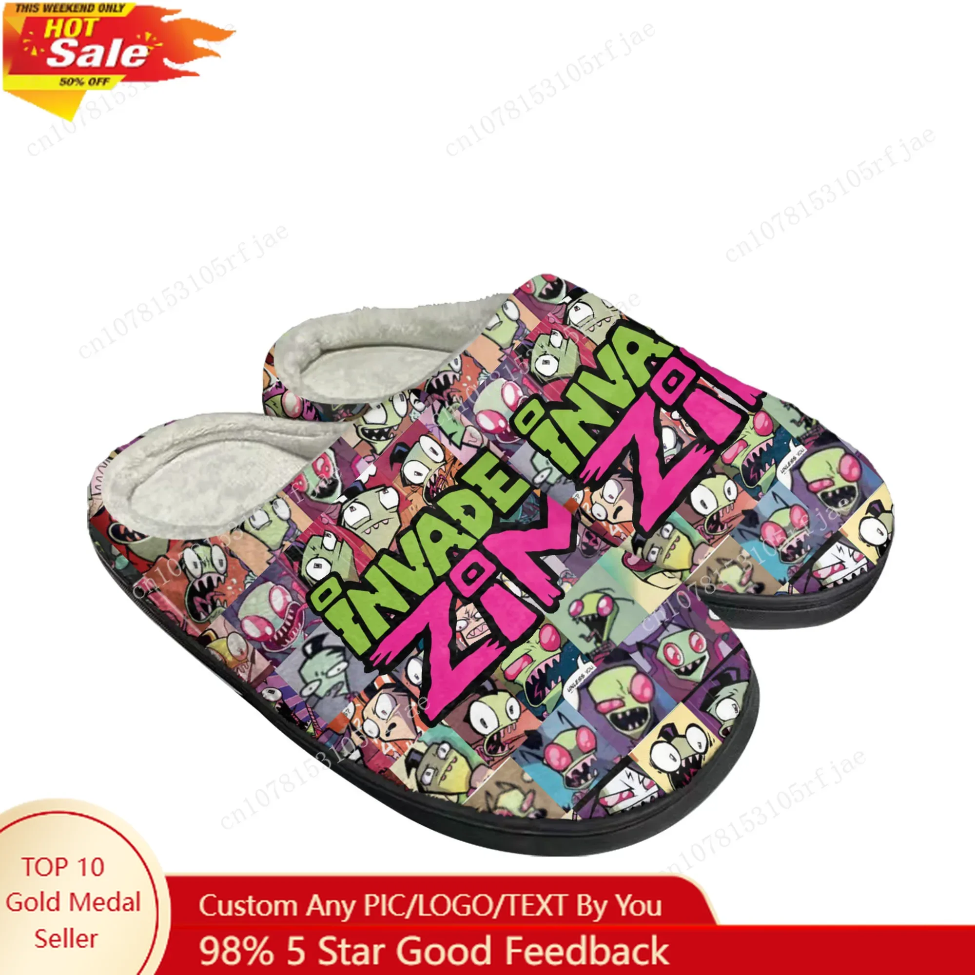 

Animation Invader Home Cotton Slippers Cartoon Zim Mens Womens Teenager Plush Bedroom Casual Keep Warm Shoes Tailor Made Slipper