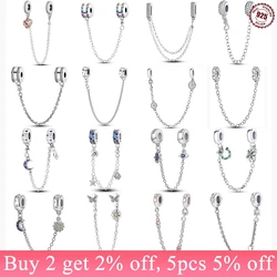 PANPOKI 32 Style 925 Sterling Silver Silicon Plug Safety Chain Pendant Charms Fit Original Wear Bracelets Women Jewelry Gifts