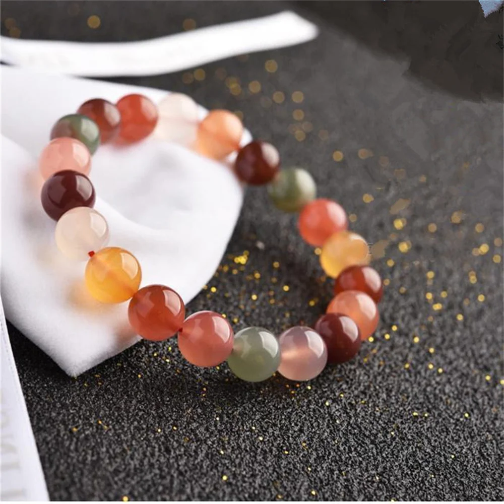 Natural Stone 8-12mm Color Candy Agate Round Beads Bracelet for Women in Charm Bracelets Onyx Energy Cured Jewelry Beading Gift