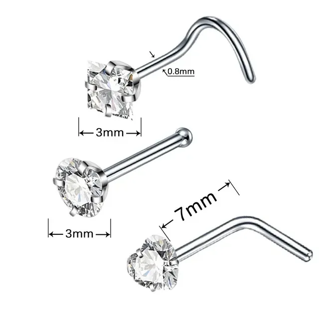 1Pair 20G Surgical Steel Nose Stud Rings For Women Round Heart Star Square Crystal Zircon Screw Bend Nose Piercing Jewelry Gift