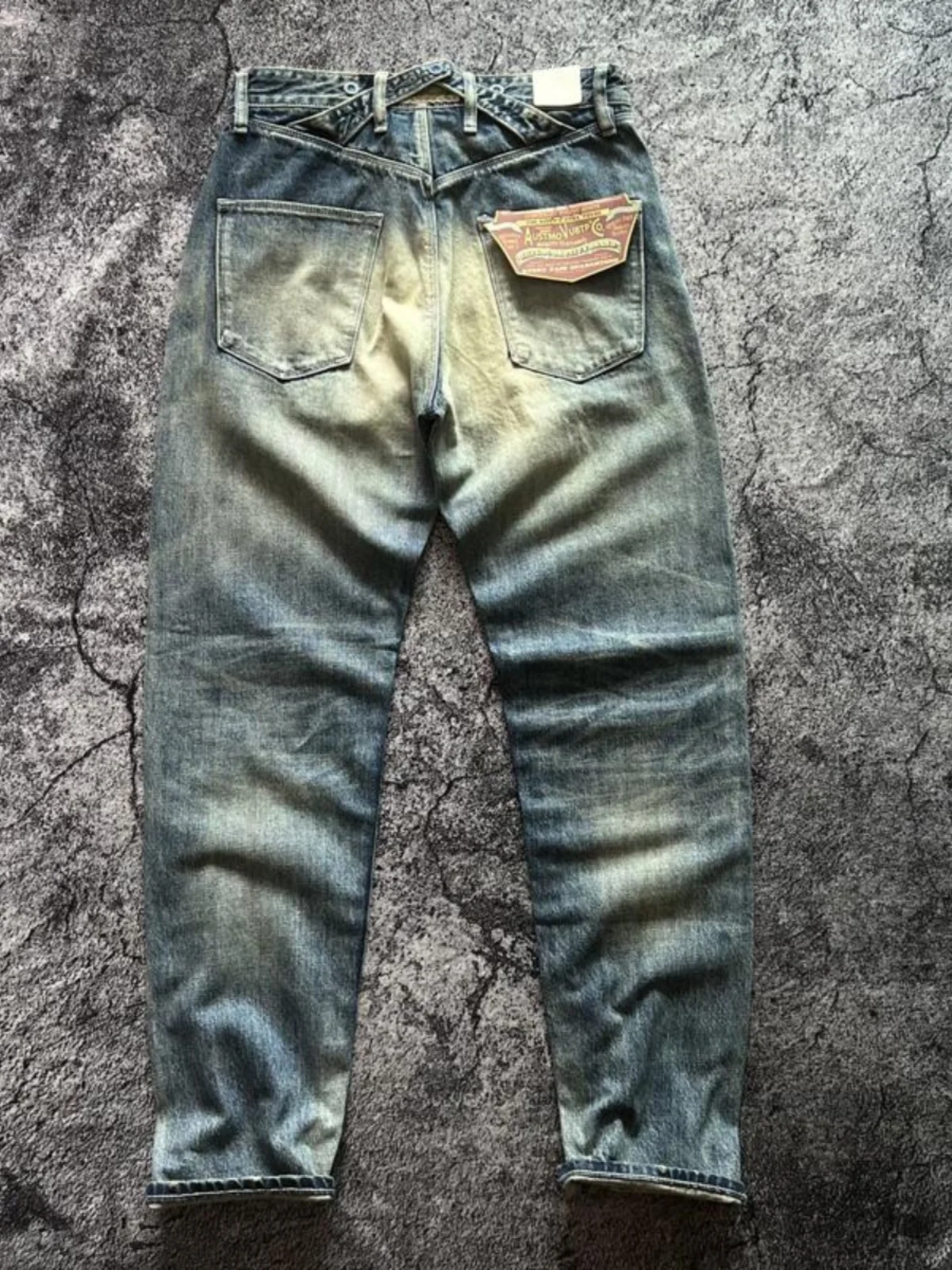 

Ретро-джинсы американского стиля из хлопка для мужчин, прямые, с высокой талией, из денима, с эффектом потертости, с пряжкой Paris, модные, повседневные, на все сезоны