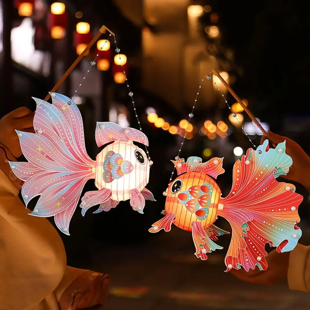 Manual Goldfish Mid-Autumn Festival Lanterns Glowing DIY Handmade Material Paper Lanterns Chinese Decoration Hanging Lamp