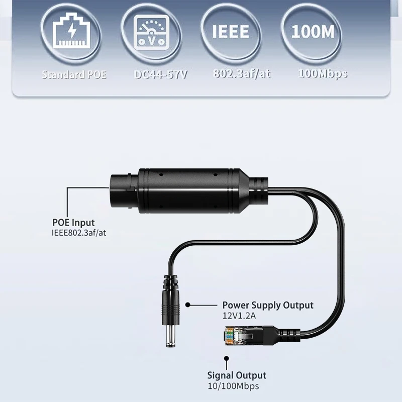 Waterproof 1000Mbps POE Splitter  48V to 12V IEEE 802.3af/at Adapter for Outdoor IP Camera CCTV Security System