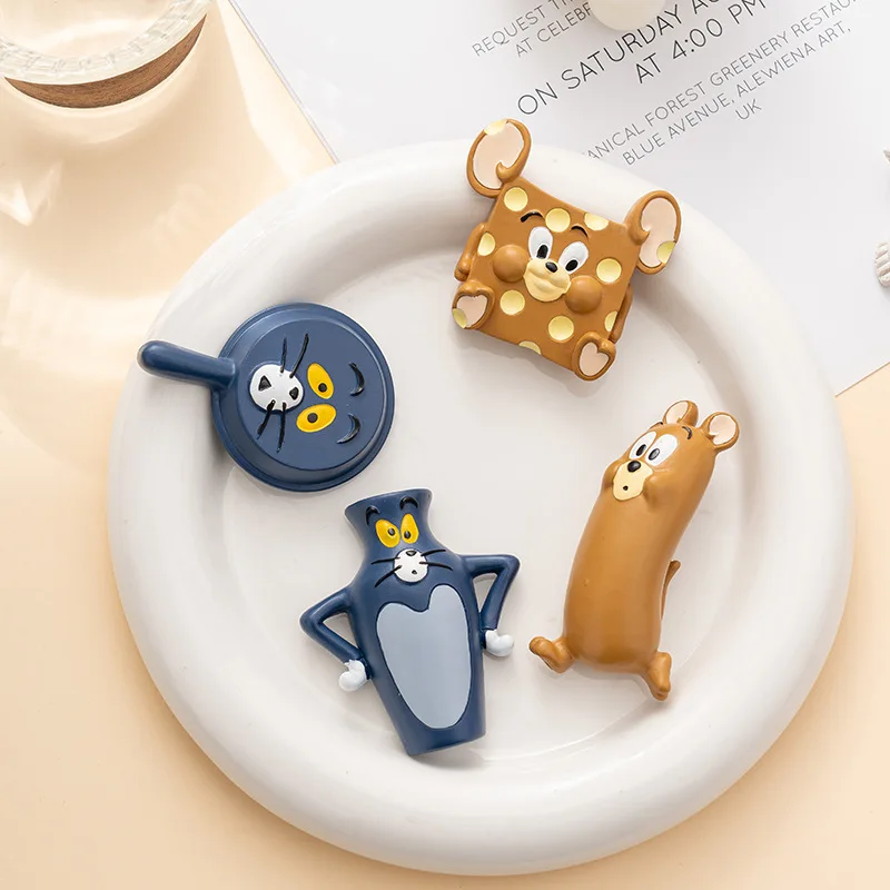 New Fridge Magnet Cute Cat 3d Cartoon Magnetic Sticker Creative Abstract Sausage Mouse Frying Pan Cat Fridge Magnet