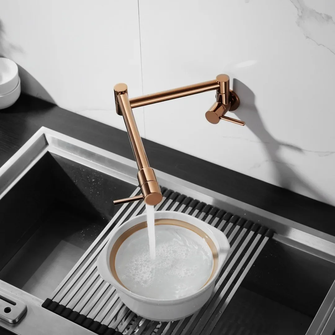 Rose Gold Single Cold Folding Kitchen Faucet  Extended 360 Degree Fold Tap