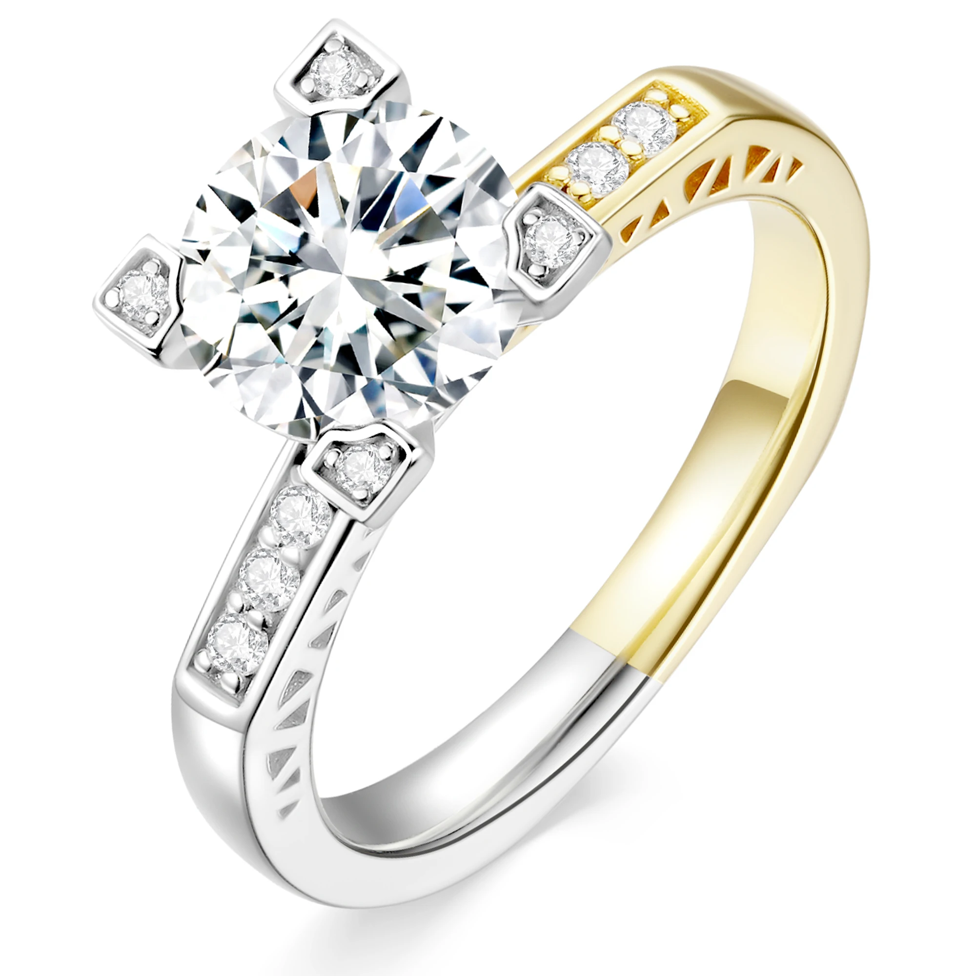 

Женские обручальные кольца с муассанитом 1,5 карата, круглый пасьянс из стерлингового серебра 925 пробы с позолоченным кольцом 9 карат