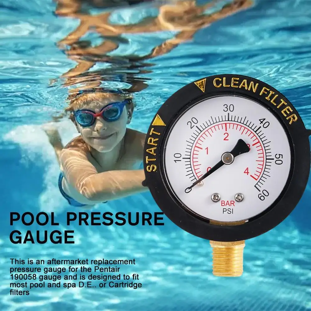 

2" 0~60psi Pool Filter Water Pressure Dial Hydraulic Pressure Gauge Meter Manometer 1/4" NPT Thread