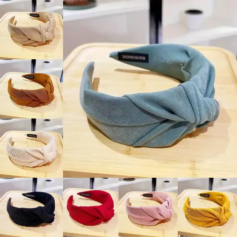 여자를위한 패션 솔리드 와이드 매듭 패브릭 트위스트 Hairbands 여자 베젤 헤어 농구 파티 헤어 액세서리 한국 숙녀 머리띠