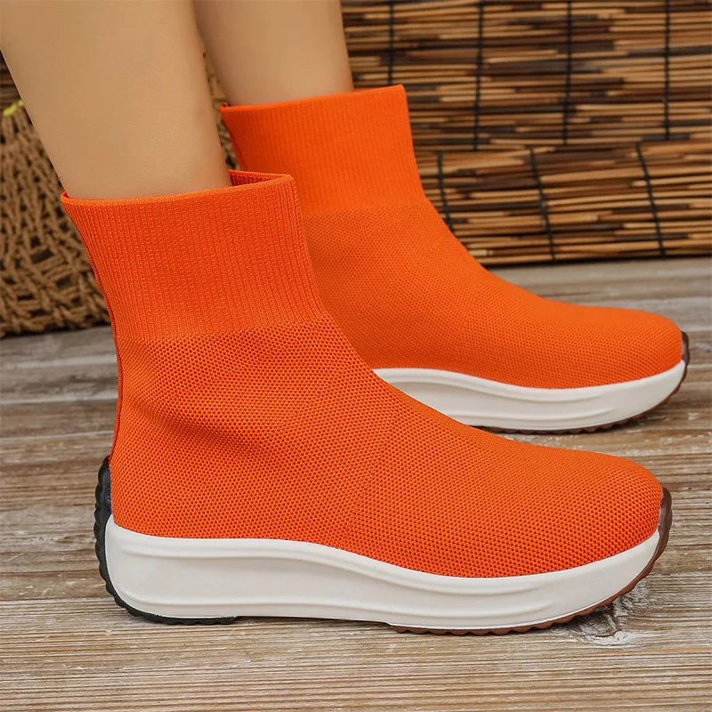 Ankle Knitting Sock Boots Women Sport Running Chelsea Mesh Women Shoes Autumn New Flats Platform Casual Walking Mujer Zapatos