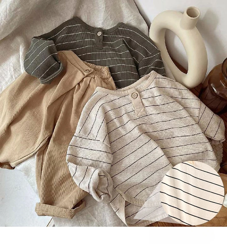 

Korean children's Huafu checkered stripes unisex boys and girls loose top spring and autumn clothing Sen style retro tone~