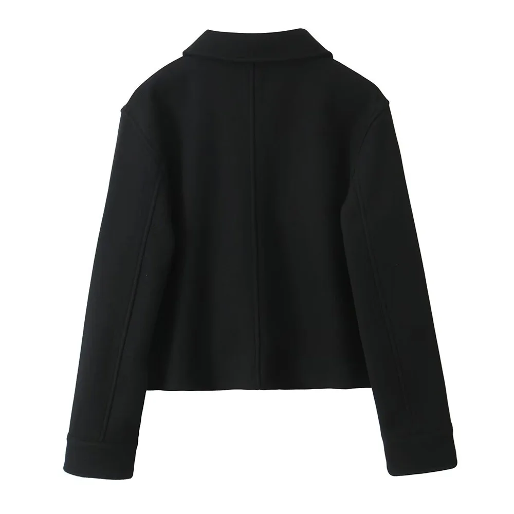 loose single breasted lapel long sleeved short pocket decoration soft coat women\'s autumn and winter new item